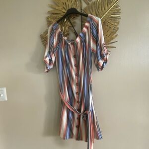 Striped Button-Down Mini Dress